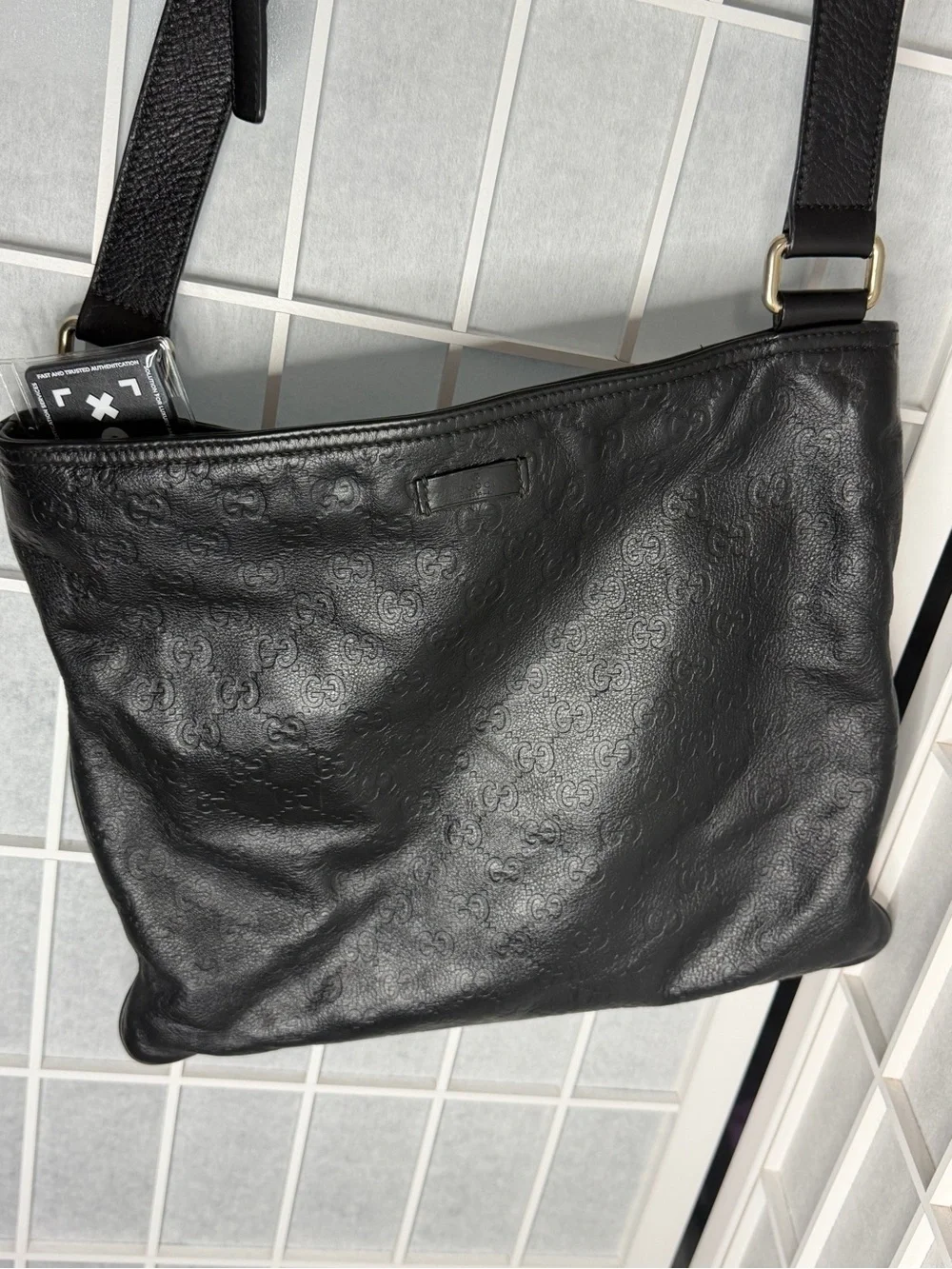 Gucci Guccissima Black GG Embossed Leather Crossbody Shoulder Bag- EXCELLENT